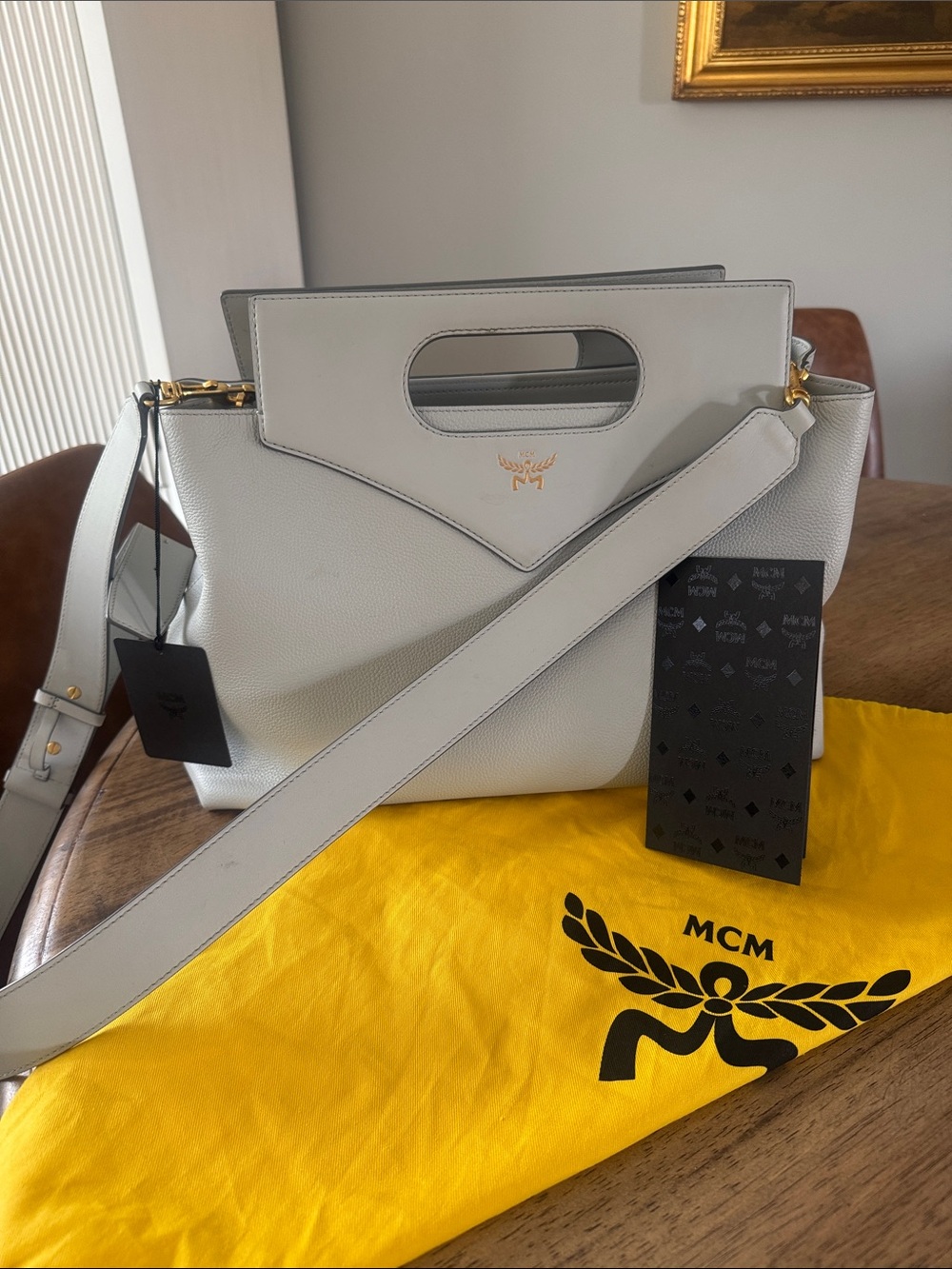 MCM Light Gray Leather Top-Handle & Shoulder Bag NWT